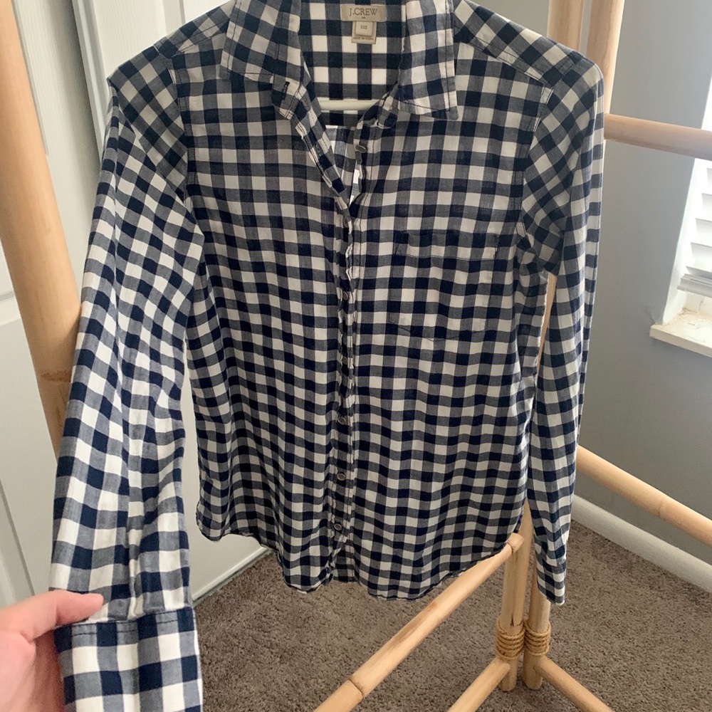 J Crew Navy & White Gingham Button Down